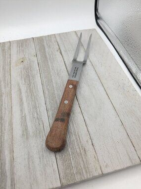 Vernon Stainless Steel Serving 2 Prong Carving Meat Fork 10" Wood Handle
